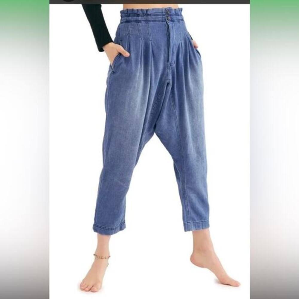 Free People pants size 4 Mover & Shaker denim harem blue soft loose fit NWT drop
